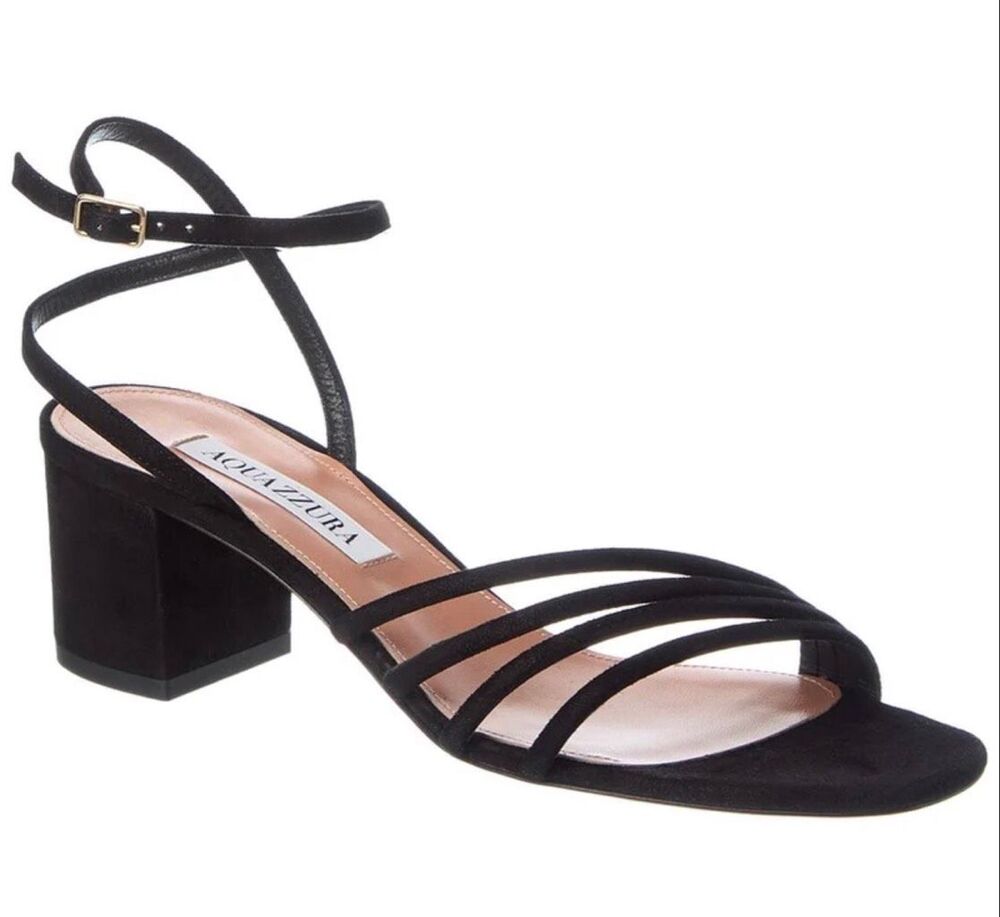 AQUAZZURA LATOUR 50 SUEDE SANDAL in Black NWB Size 37/7